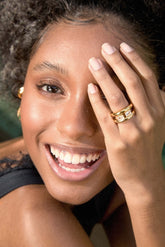 Plump Silver Ring, Yellow Gold Plating, Natural White Topaz + Earth Gift